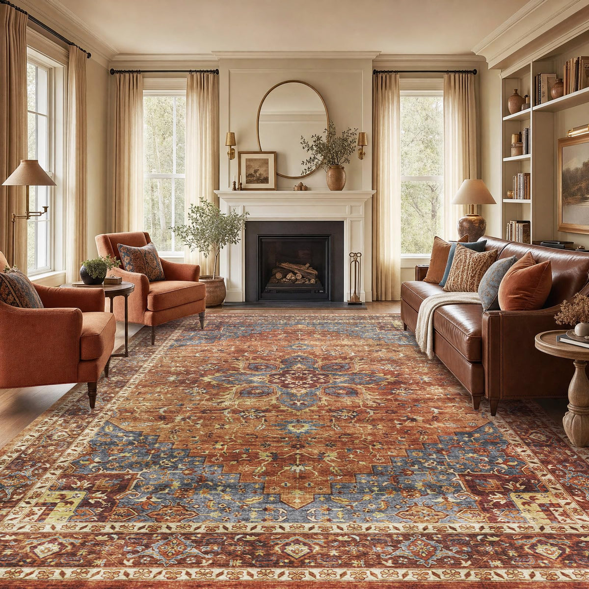 Washable Area Rug with Vintage Low Profile Design