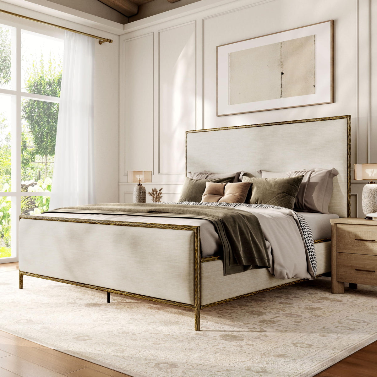 Metal Upholstered Bed – Hammered Steel Frame