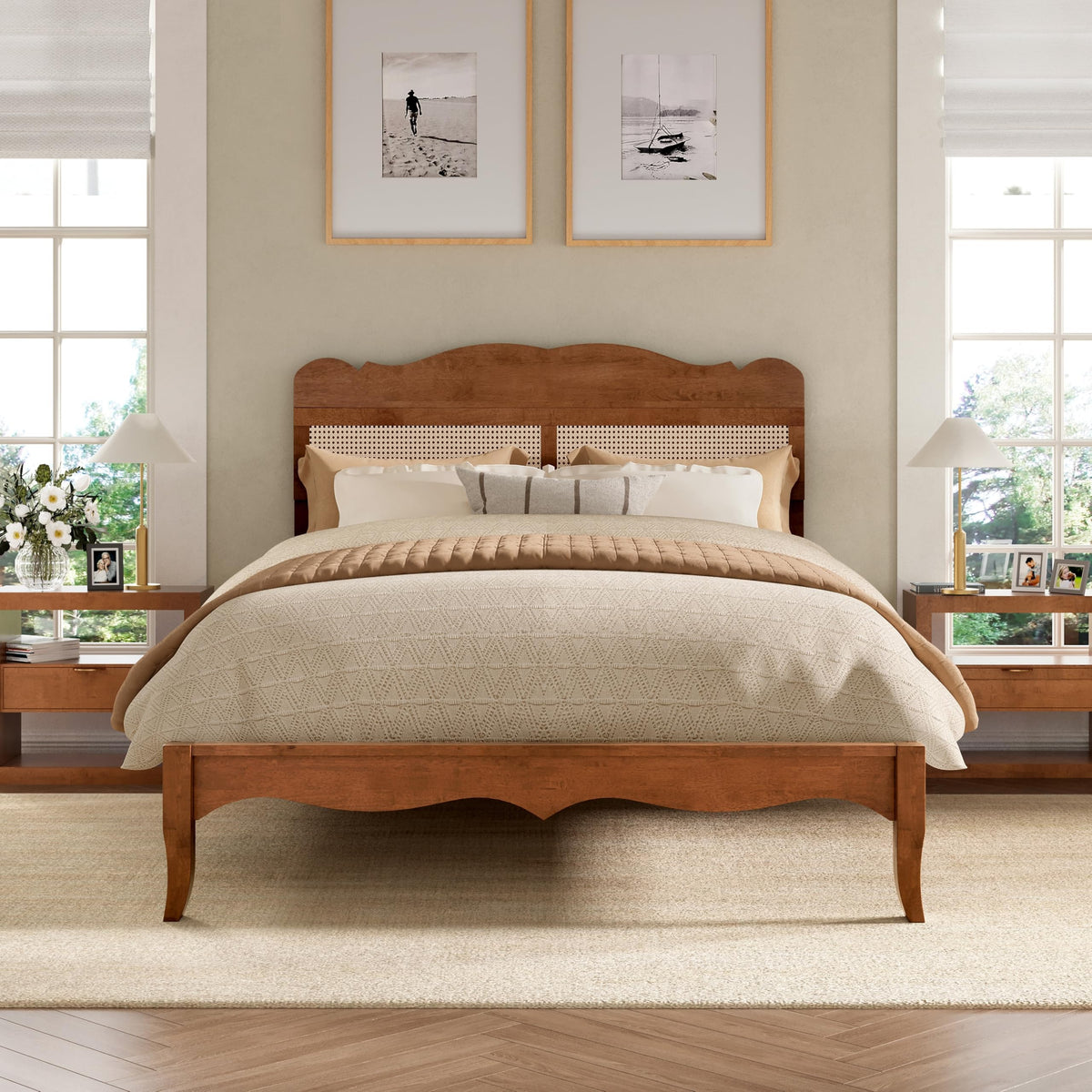 Wood Platform Bed – Rattan Headboard Design