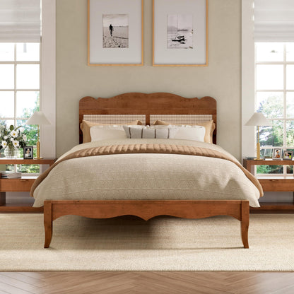 Wood Platform Bed – Rattan Headboard Design