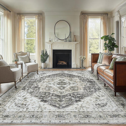 Washable Area Rug with Vintage Low Profile Design