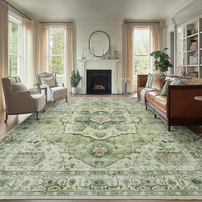 Washable Area Rug with Vintage Low Profile Design