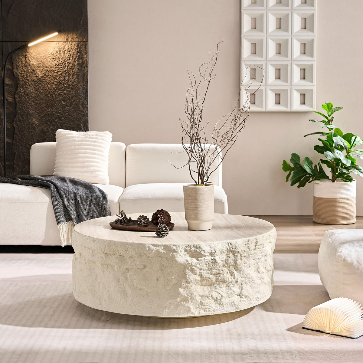Round Fiberglass Coffee Table with Modern Design