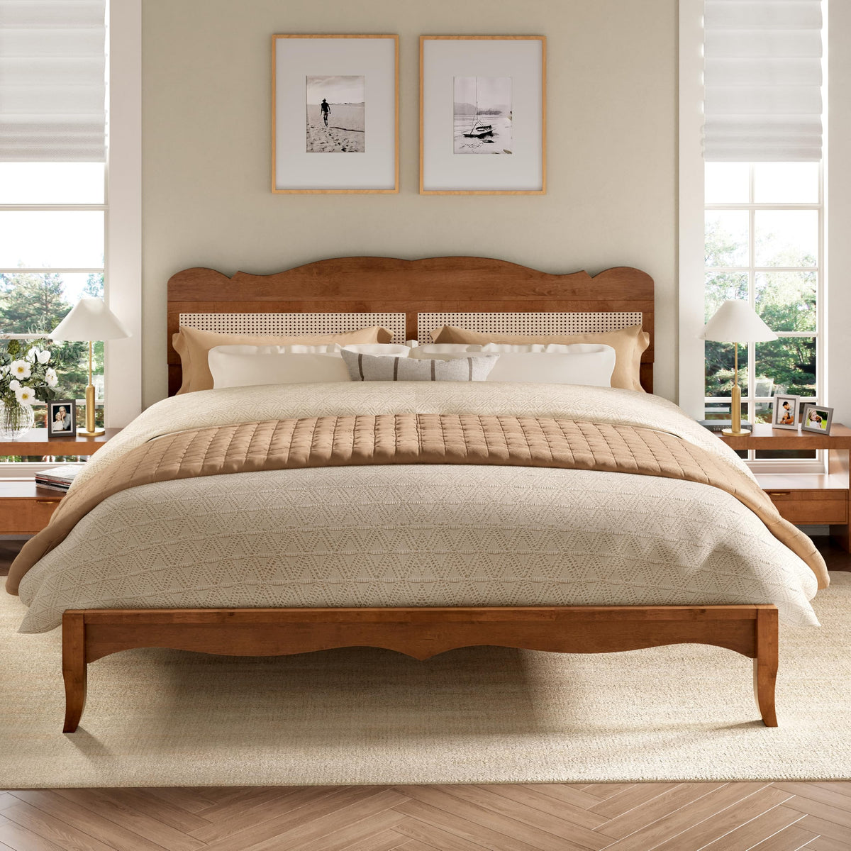 Wood Platform Bed – Rattan Headboard Design