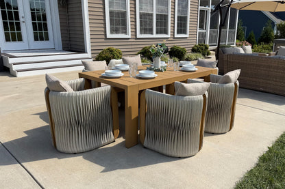 Teak Outdoor Dining Set with Woven Rattan