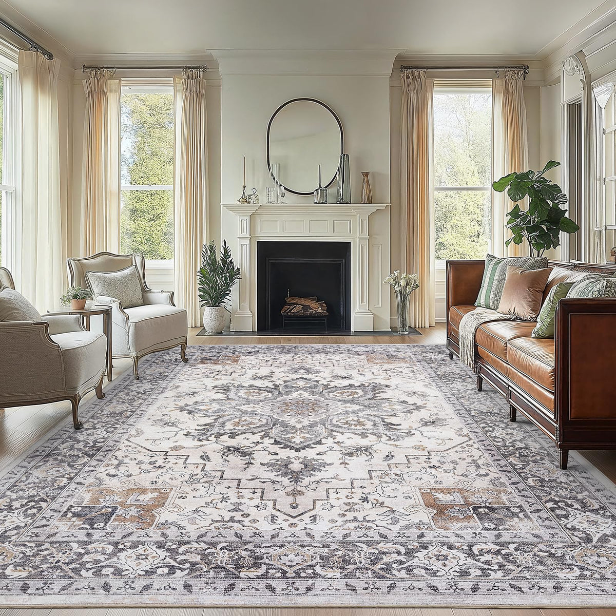 Washable Area Rug with Vintage Low Profile Design