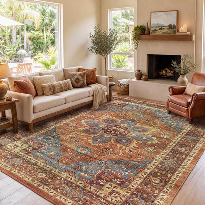Washable Area Rug with Vintage Low Profile Design