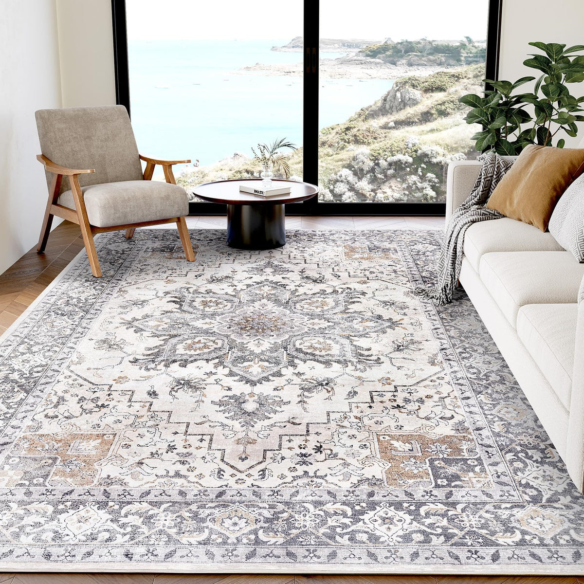 Washable Area Rug with Vintage Low Profile Design
