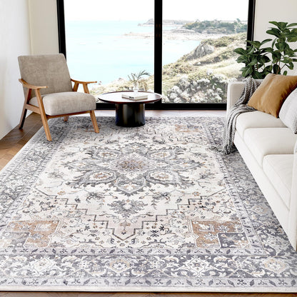 Washable Area Rug with Vintage Low Profile Design
