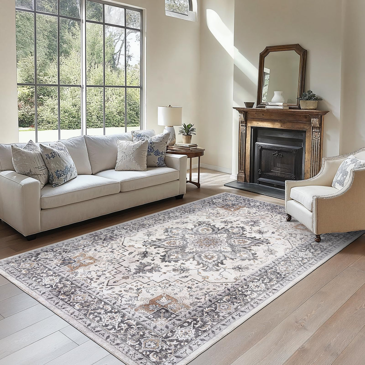 Washable Area Rug with Vintage Low Profile Design